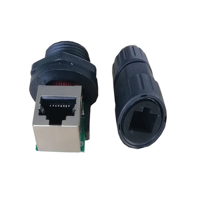 IP67 Waterproof RJ45 M19 Socket Cable Connector Front Panel Mount Right Angle