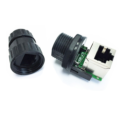 IP67 Waterproof RJ45 M19 Socket Cable Connector Front Panel Mount Right Angle