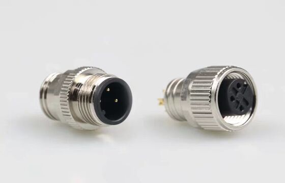 M12 connector, integral non-detachable, shielded, solder-type, waterproof male and female, 4-pin, 5-pin, 8-pin, 12-pin